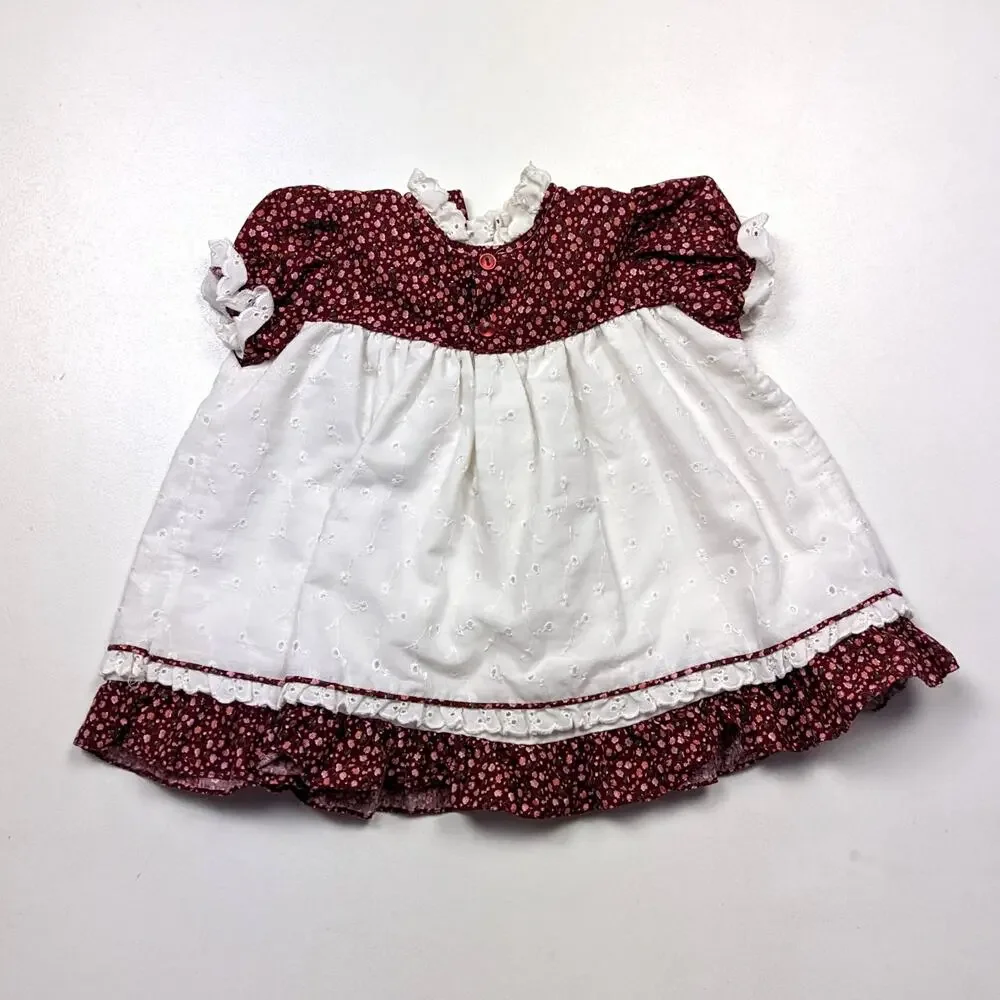 Vintage Peaches N Cream Dress Baby Girls Size 12m Calico Floral Prairie